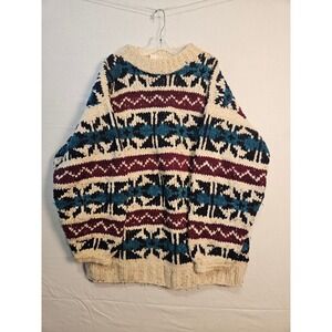 Country Life Hand Knit Wool Sweater Mens Large Vintage Fair Isle Ecuador 3112